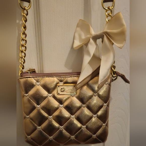 Luv Betsey by Betsey Johnson Gold Quilted Crossbody Bag with Bow Accent - Picture 1 of 11